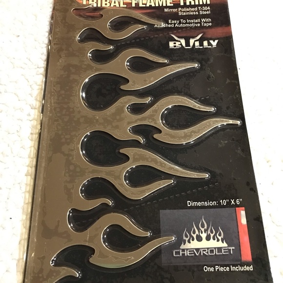 Bully Stick-on Tribal Flame Trim Stainless Steel Decal Mirror Polished T-304 Fla - Picture 15 of 16